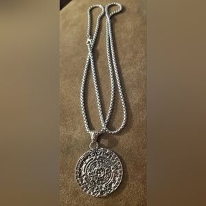 New 23" Stainless Steel Aztec Mayan calendar necklace and Pendant